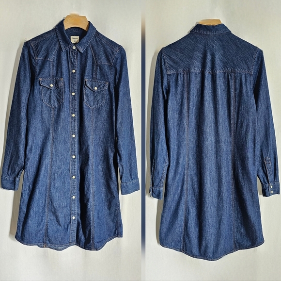 GAP 1969 Long Sleeve Dark Blue Denim Western Button Shirt Dress - Picture 3 of 16